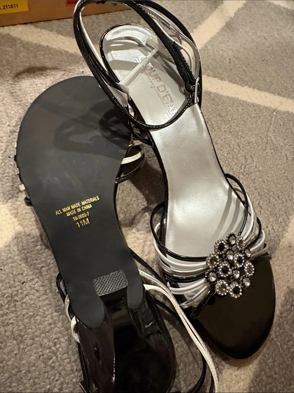 Evening Strappy Heels with Silver Floral Crystal Accent - Women